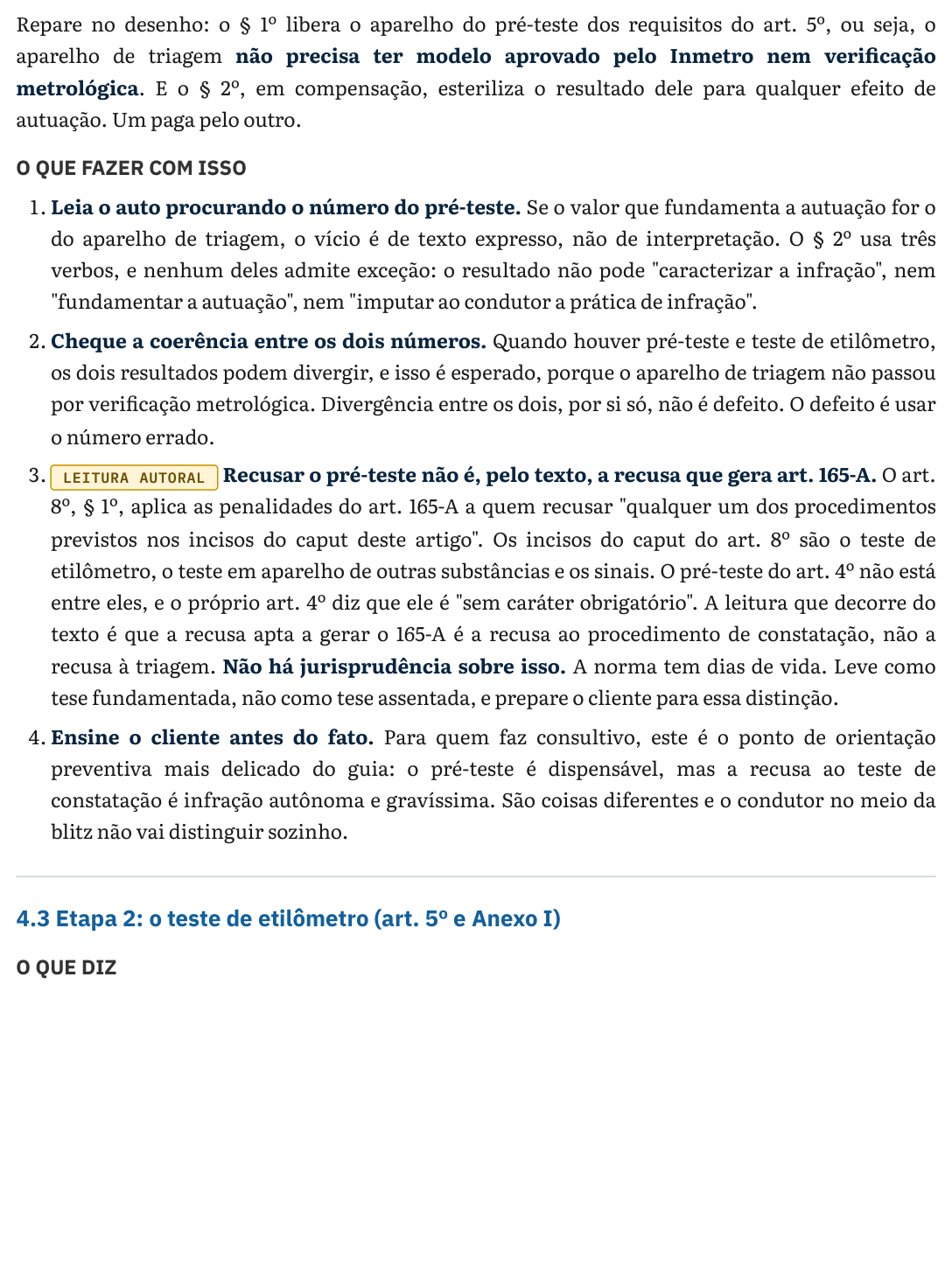 Página interna do guia com o texto literal do artigo e o comentário prático